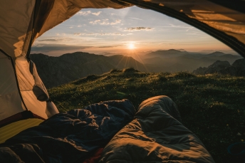 Sunrise camping spot in the Austrian Alps.