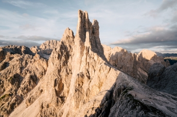 The Vajolet Towers in the Dolomites, Italy.